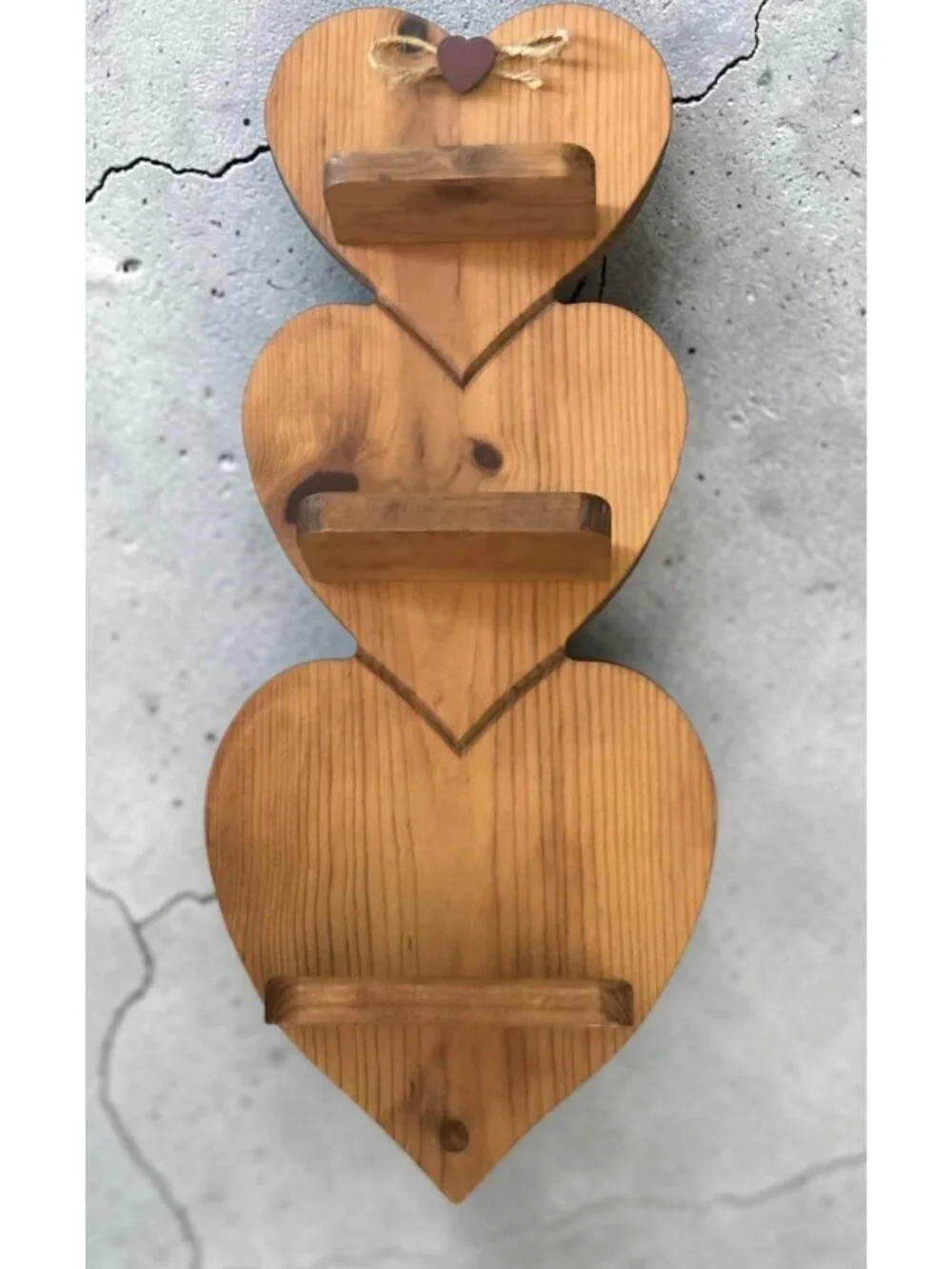 Home Interiors Heart-Shaped Wooden Wall Shelf With 3 Tiers & Bow Accent